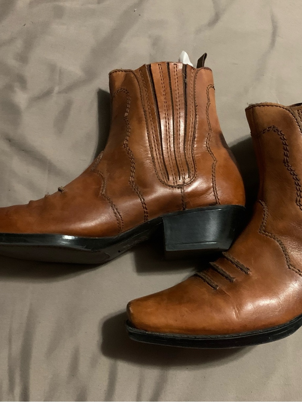 Brown Leather Western Ankle Boots